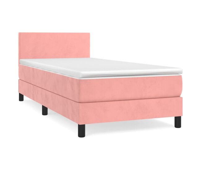 Cama box spring con colchón terciopelo rosa 90x190 cm diseño plano