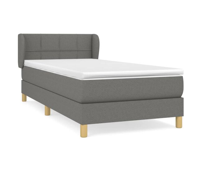 Cama box spring con colchón tela gris oscuro 100x200 cm bloques con cuadros