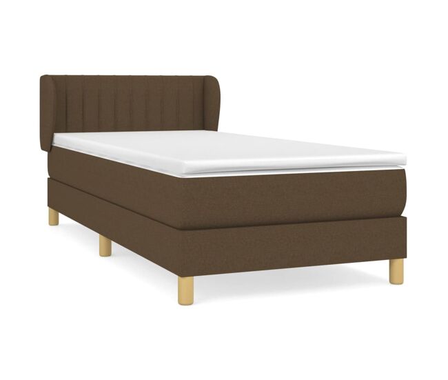 Cama box spring con colchón tela marrón oscuro 90x200 cm rayas verticales