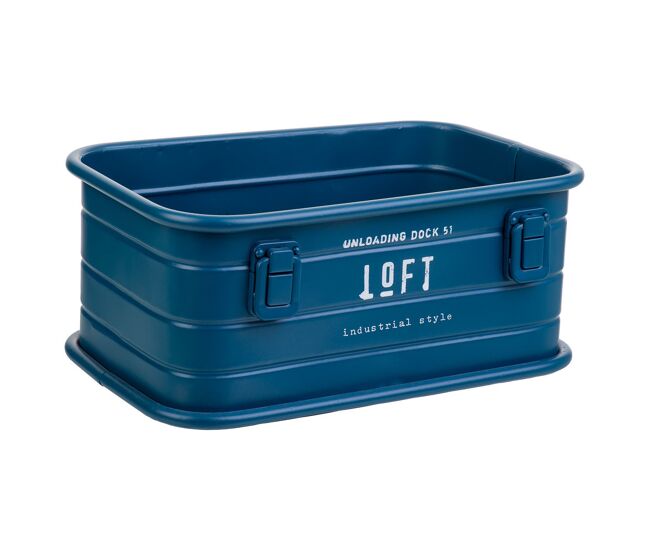 Cesto rectangular de metal impreso azul 32x21x14