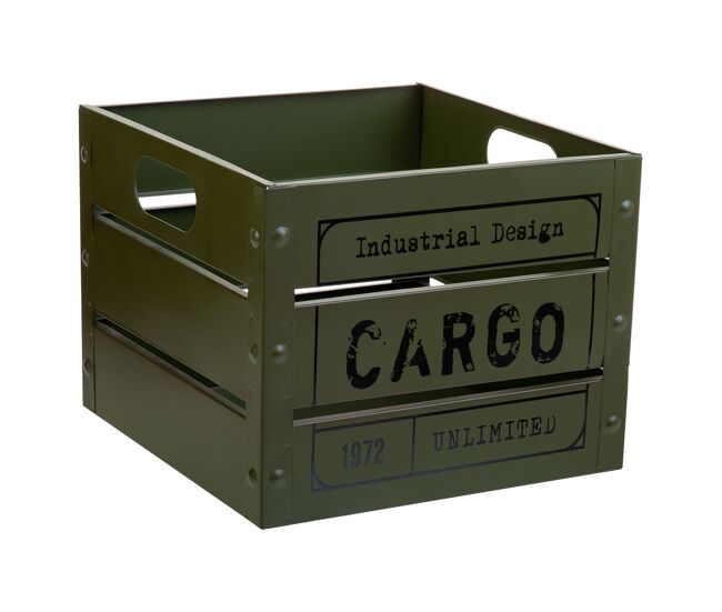 Cesto cuadrado de metal impreso verde 26x26x20