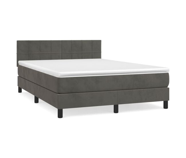Cama box spring con colchón terciopelo gris oscuro 140x200 cm bloques con cuadros