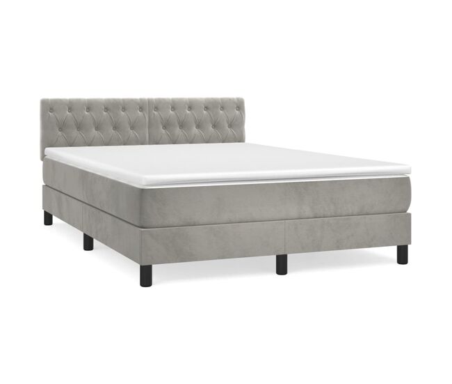 Cama box spring con colchón terciopelo gris claro 140x190 cm diseño de botones