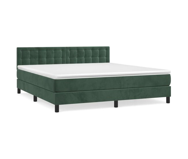Cama box spring con colchón terciopelo verde oscuro 160x200 cm botones