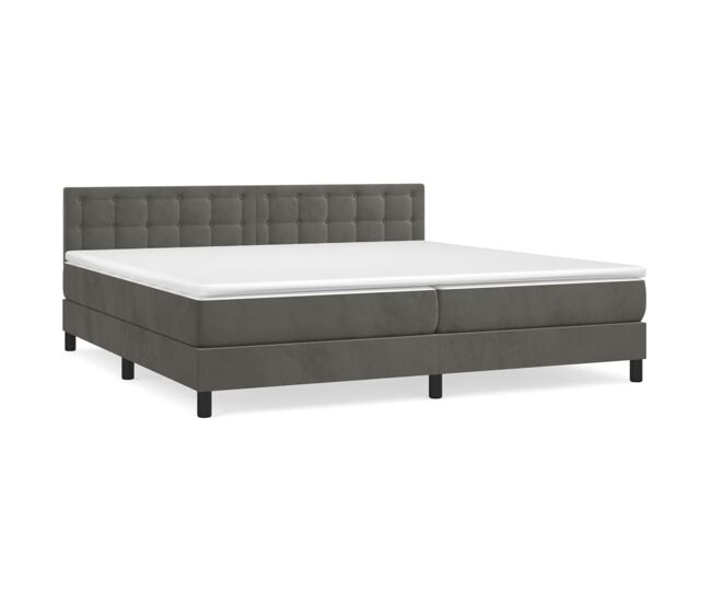 Cama box spring con colchón terciopelo gris oscuro 200x200 cm botones