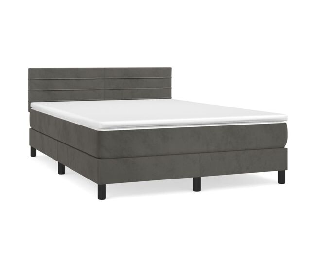 Cama box spring con colchón terciopelo gris oscuro 140x190 cm rayas horizontales