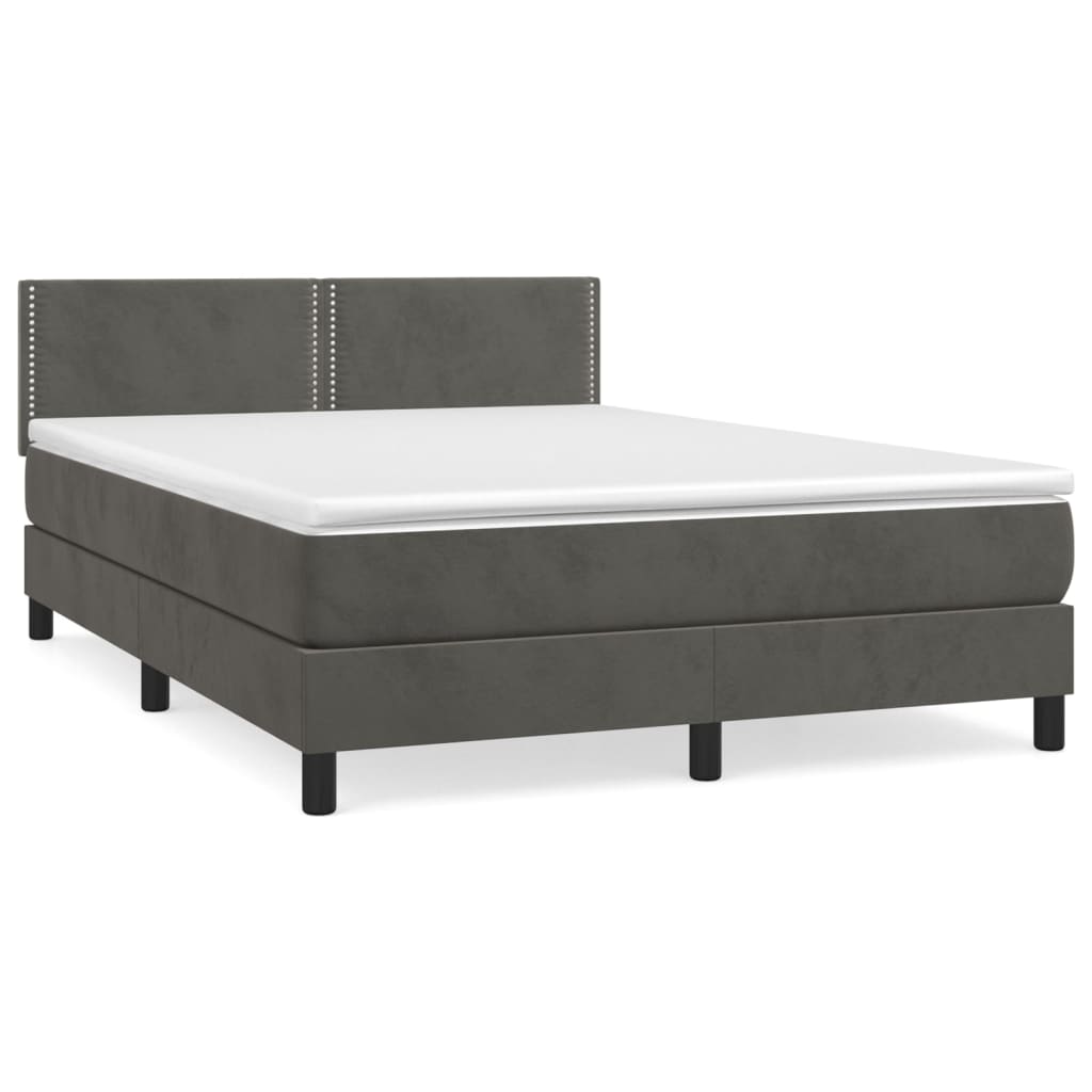 Cama box spring con colchón terciopelo gris oscuro 140x200 cm liso con clavos