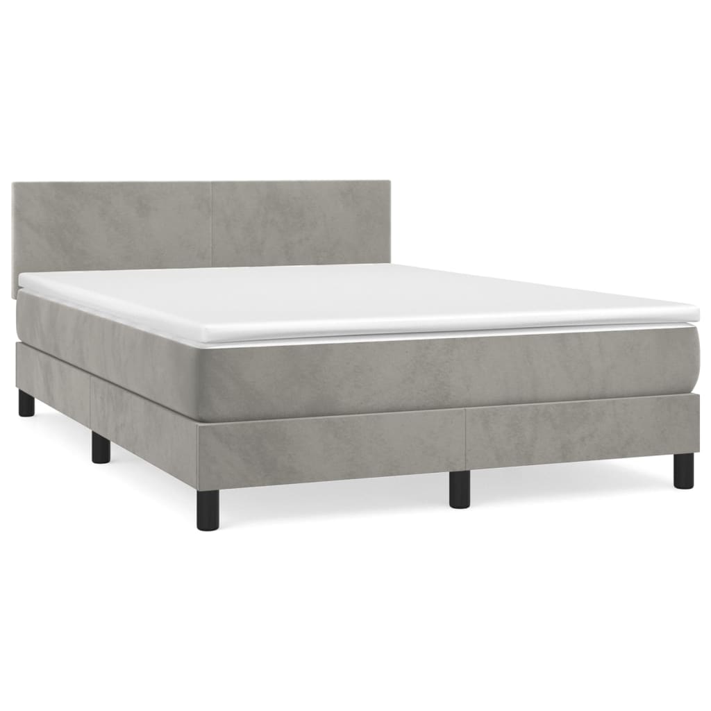 Cama box spring con colchón terciopelo gris claro 140x190 cm diseño plano