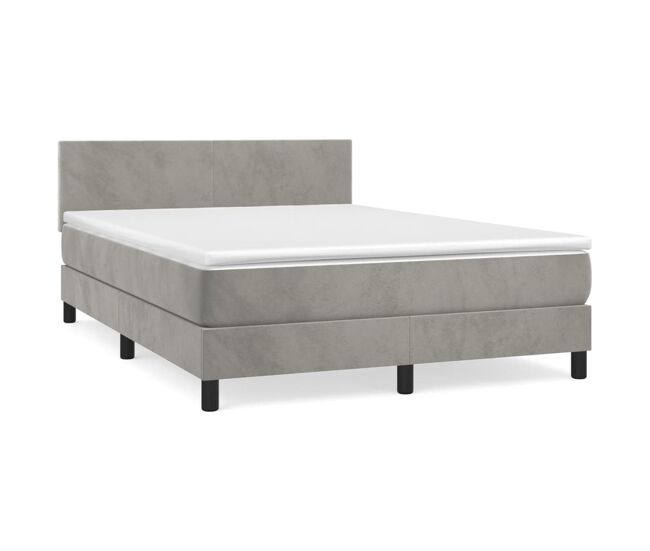 Cama box spring con colchón terciopelo gris claro 140x190 cm diseño plano