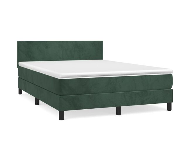 Cama box spring con colchón terciopelo verde oscuro 140x200 cm diseño plano