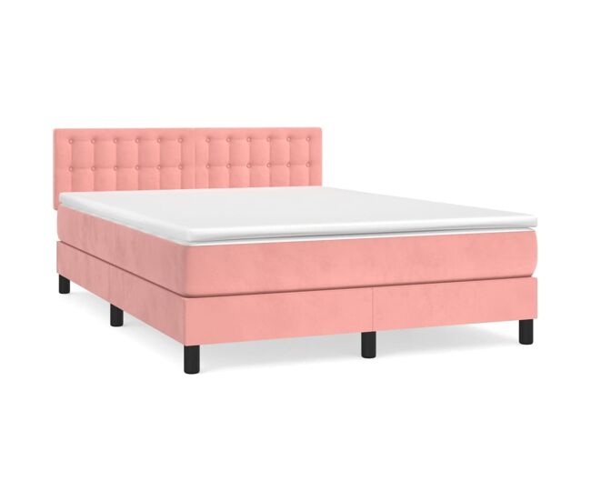 Cama box spring con colchón terciopelo rosa 140x200 cm botones