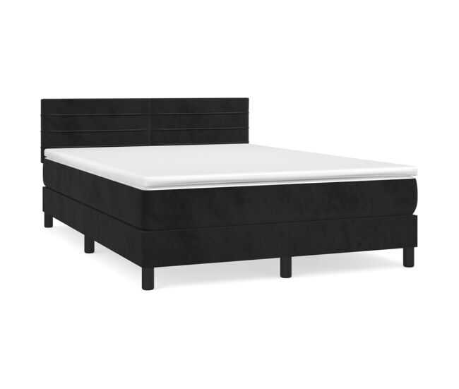 Cama box spring con colchón terciopelo negro 140x200 cm rayas horizontales