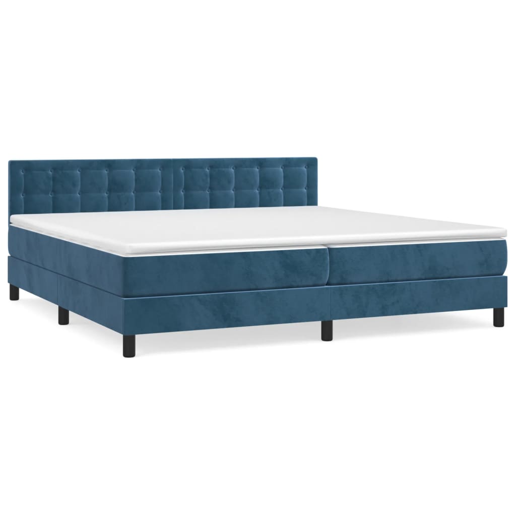 Cama box spring con colchón terciopelo azul oscuro 200x200 cm botones
