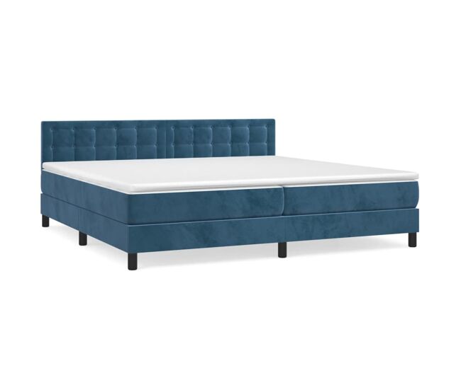 Cama box spring con colchón terciopelo azul oscuro 200x200 cm botones