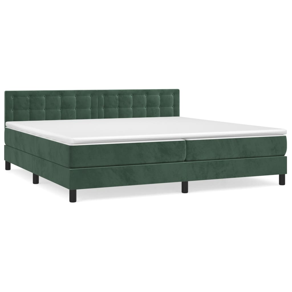 Cama box spring con colchón terciopelo verde oscuro 200x200 cm botones