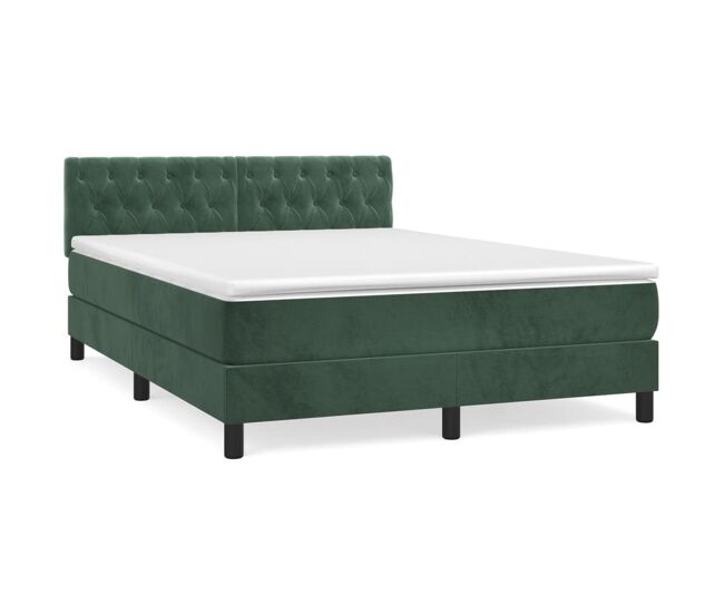 Cama box spring con colchón terciopelo verde oscuro 140x190 cm diseño de botones