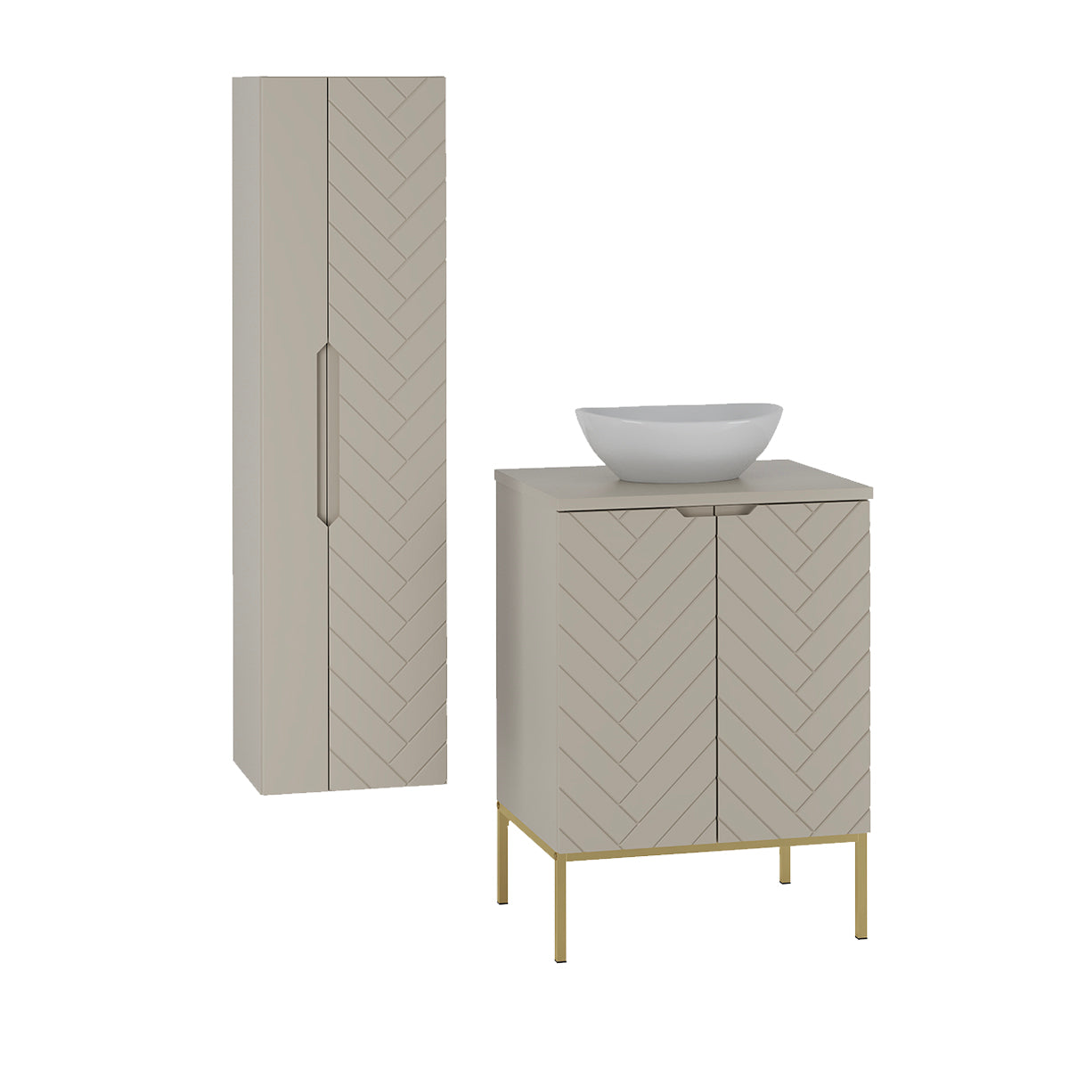 Conjunto de muebles con lavabo individual 60cm 2 puertas sobre patas y columna daria cachemira