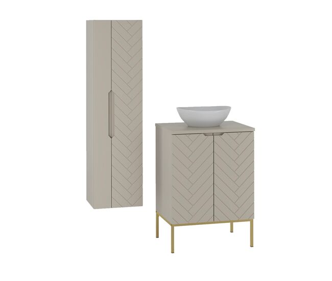 Conjunto de muebles con lavabo individual 60cm 2 puertas sobre patas y columna daria cachemira