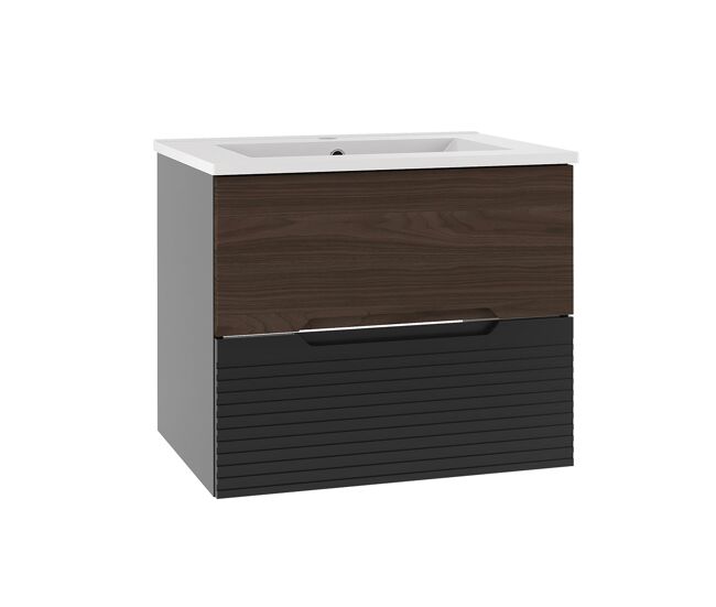 Mueble lavabo individual encastrado 60cm Sylla Negro y madera
