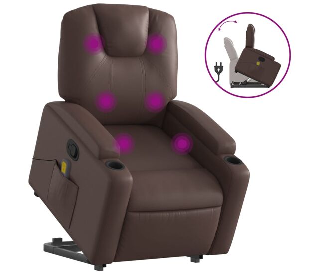 Vidaxl sillón reclinable de masaje de pie de cuero sintético marrón