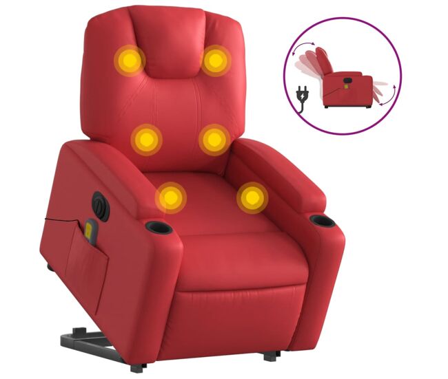 Vidaxl sillón de majaje elevable eléctrico cuero artificial rojo
