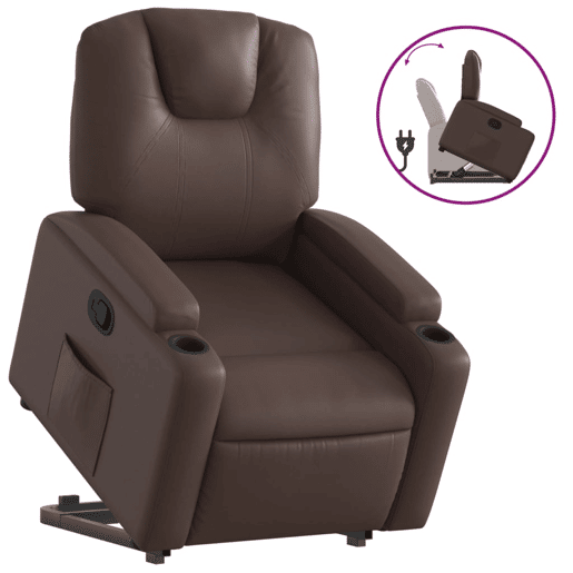 vidaXL Poltrona reclinável elevatória couro artificial castanho