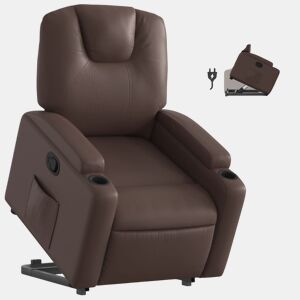 vidaXL Poltrona reclinável elevatória couro artificial castanho