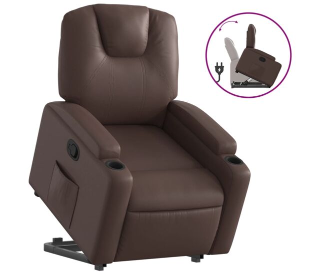 Vidaxl sillón reclinable elevable cuero sintético marrón