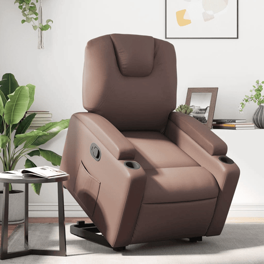 vidaXL Poltrona reclinável elevatória couro artificial castanho