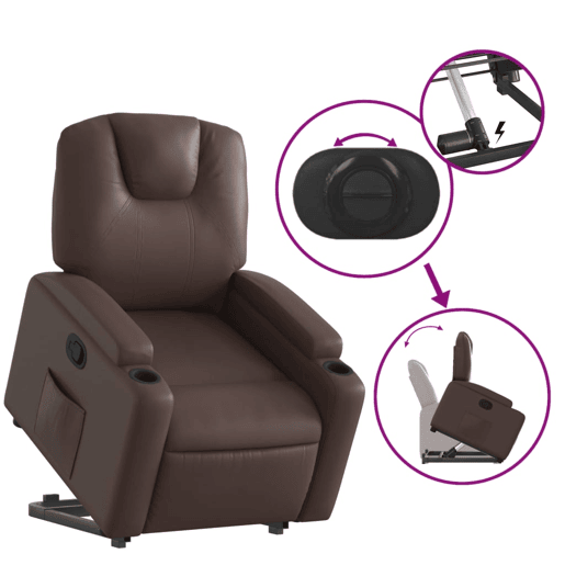 vidaXL Poltrona reclinável elevatória couro artificial castanho