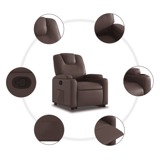 vidaXL Poltrona reclinável elevatória couro artificial castanho