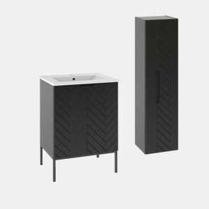 Móvel de lavatório individual 60cm com pés e coluna Daria Preto