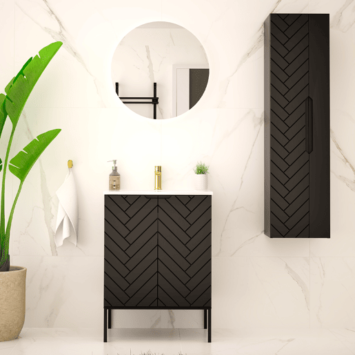 Móvel de lavatório individual 60cm com pés e coluna Daria Preto