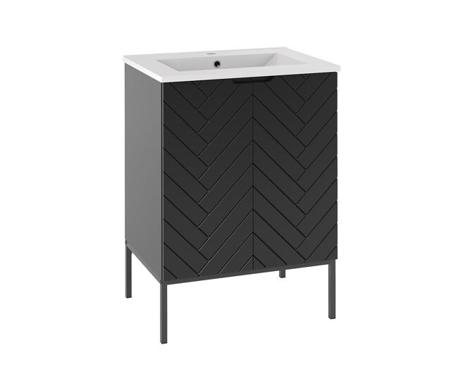 Mueble lavabo individual encastrado 60cm 2 puertas sobre patas daria negro