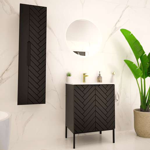 Móvel lavatório simples embutido 60cm 2 portas pés Daria Preto