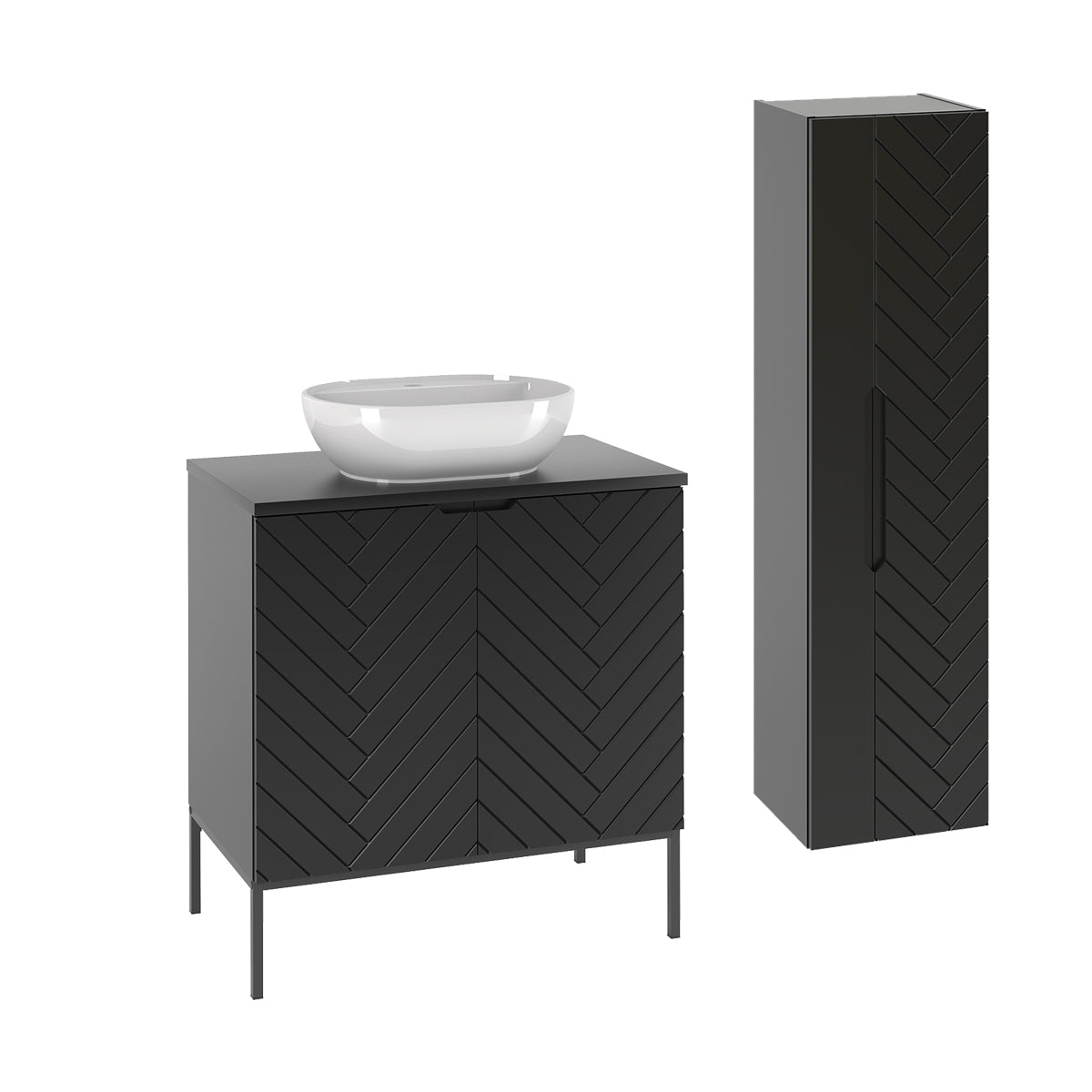 Conjunto de muebles con lavabo individual 80cm 2 puertas sobre patas y columna daria negro