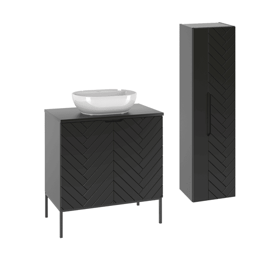 Móvel de lavatório individual 80cm com pés e coluna Daria Preto