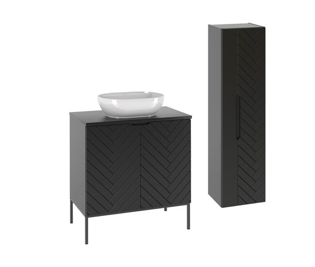 Conjunto de muebles con lavabo individual 80cm 2 puertas sobre patas y columna daria negro
