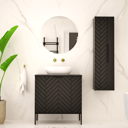 Móvel de lavatório individual 80cm com pés e coluna Daria Preto