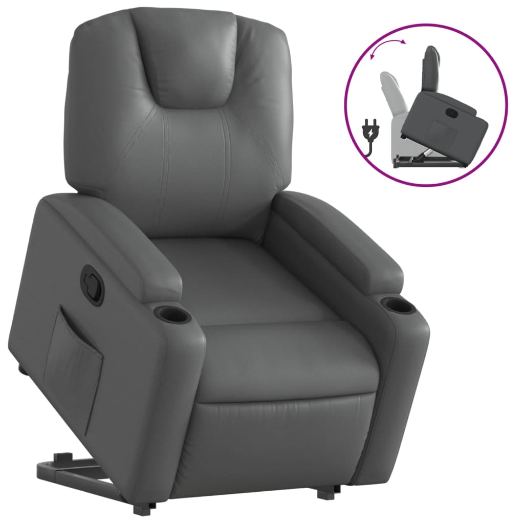 Vidaxl sillón reclinable elevable cuero artificial gris