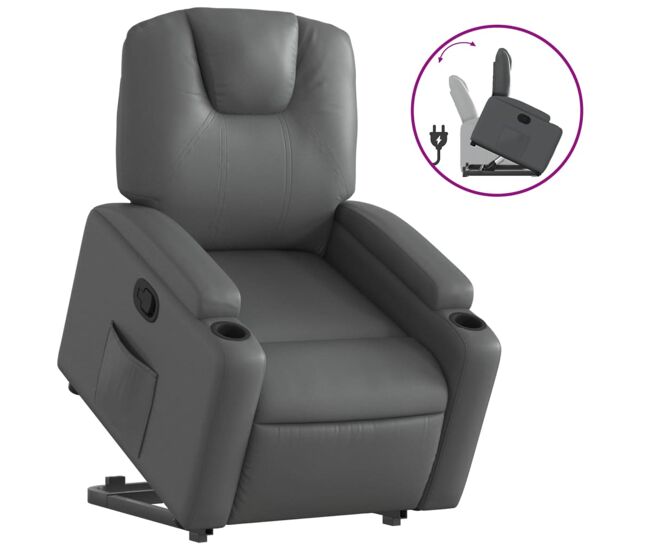 Vidaxl sillón reclinable elevable cuero artificial gris