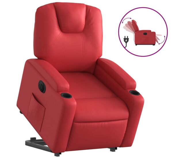 Vidaxl sillón elevable eléctrico cuero artificial rojo