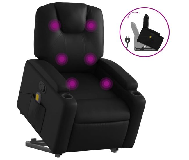 Vidaxl sillón reclinable de masaje de pie cuero artificial negro