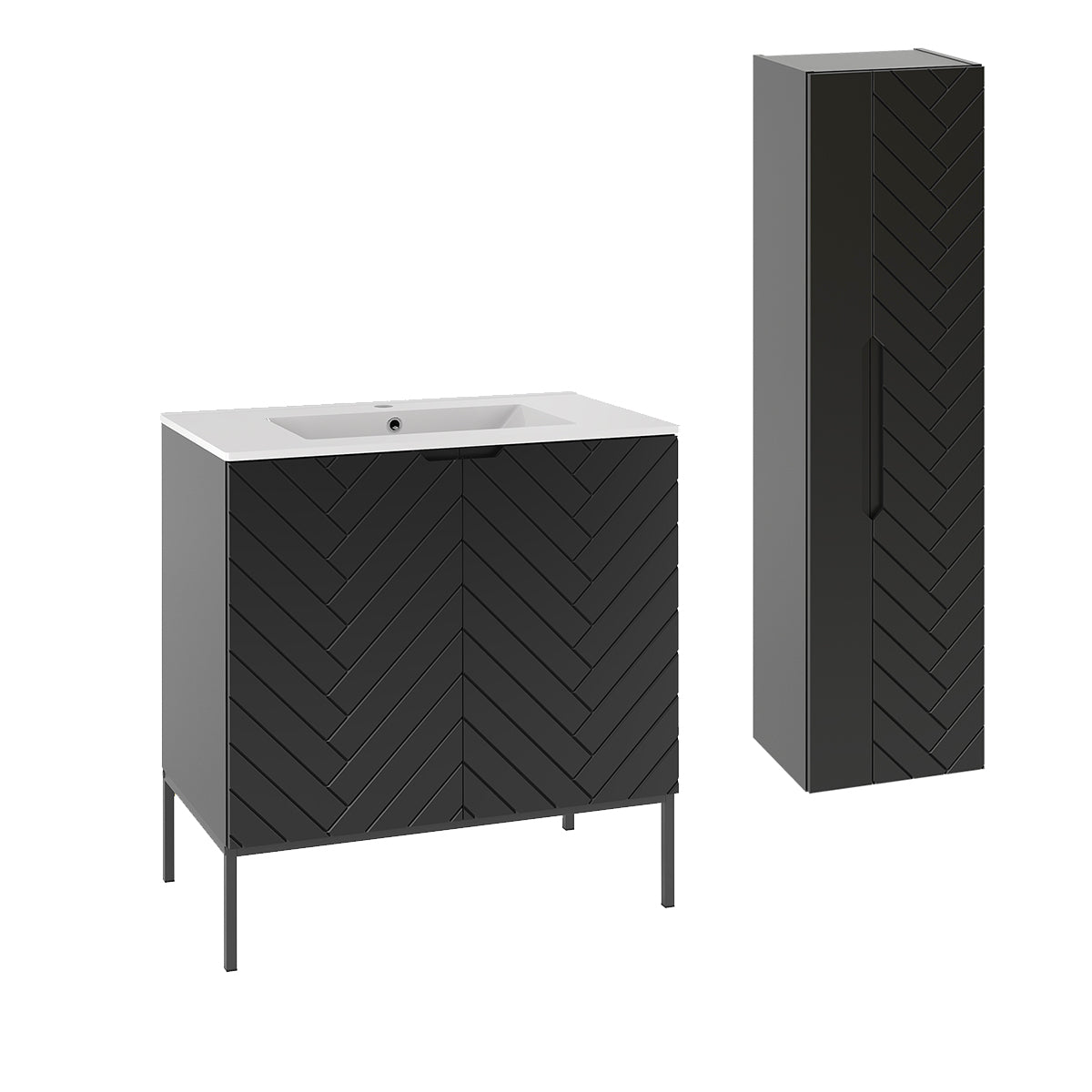 Conjunto de muebles con lavabo individual encastrado 80cm 2 puertas sobre patas y columna daria negro