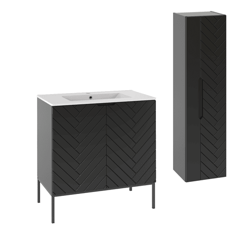 Móvel de lavatório individual 80cm com pés e coluna Daria Preto