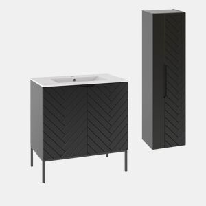 Móvel de lavatório individual 80cm com pés e coluna Daria Preto