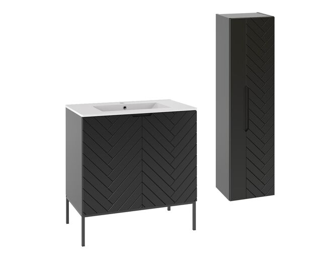 Conjunto de muebles con lavabo individual encastrado 80cm 2 puertas sobre patas y columna daria negro