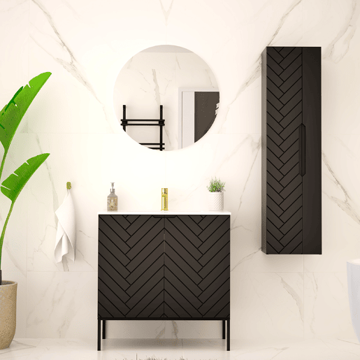 Móvel de lavatório individual 80cm com pés e coluna Daria Preto