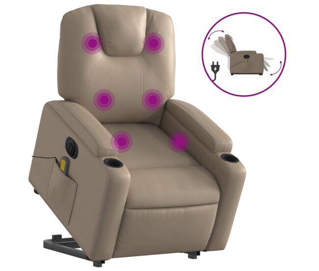 Vidaxl sillón reclinable de masaje eléctrico cuero sintético capuchino
