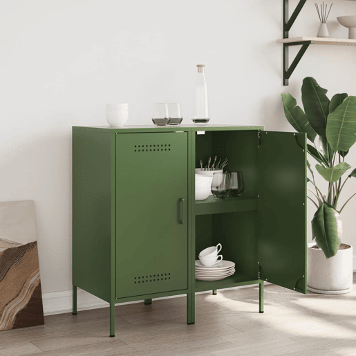 vidaXL Aparadores 2 pcs 36x39x79 cm aço verde-azeitona